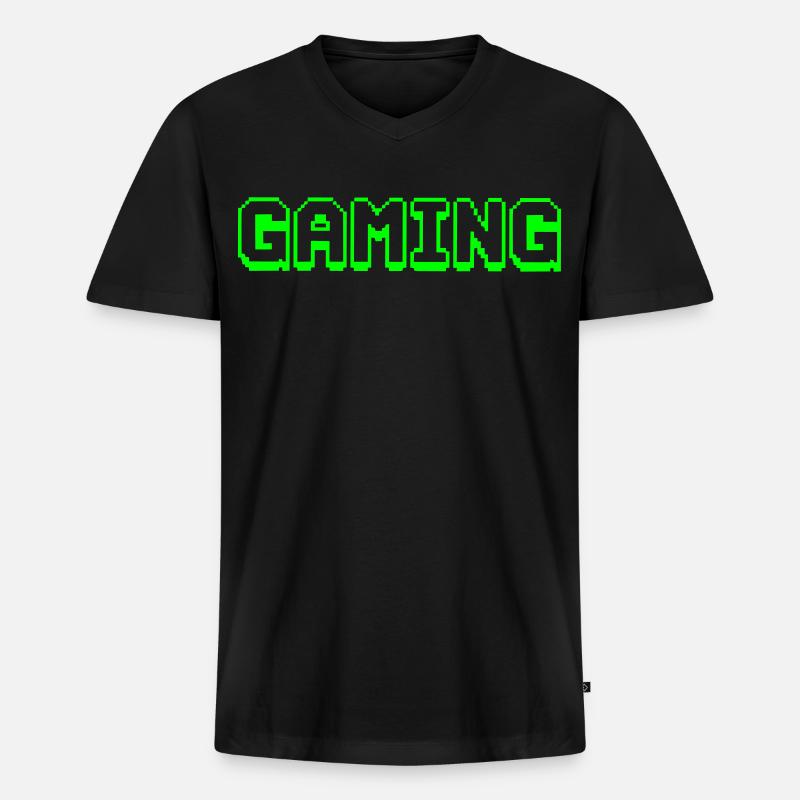 Neon Pixel Gaming Design - Männer Premium Bio T-Shirt mit V-Ausschnitt - Schwarz