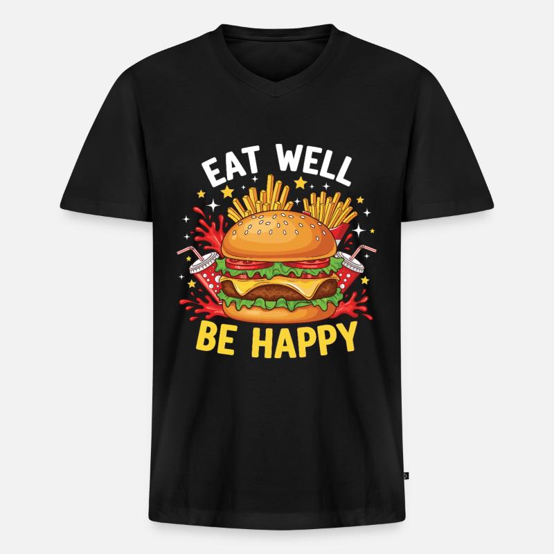 Hamburger Burger - Männer Premium Bio T-Shirt mit V-Ausschnitt - Schwarz
