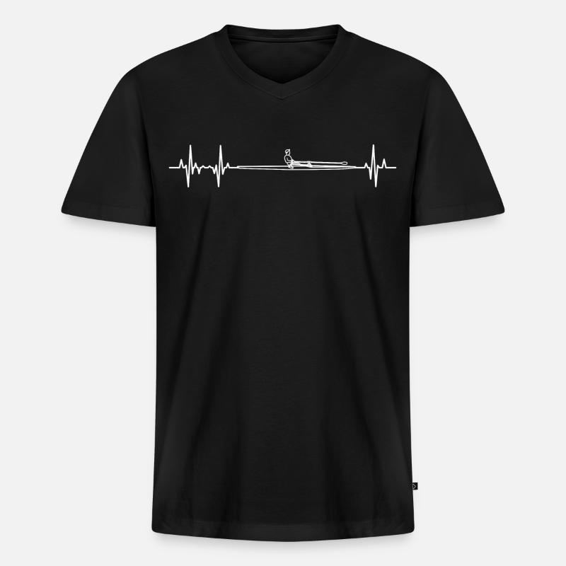 Ruderboot Herzschlag - Männer Premium Bio T-Shirt mit V-Ausschnitt - Schwarz