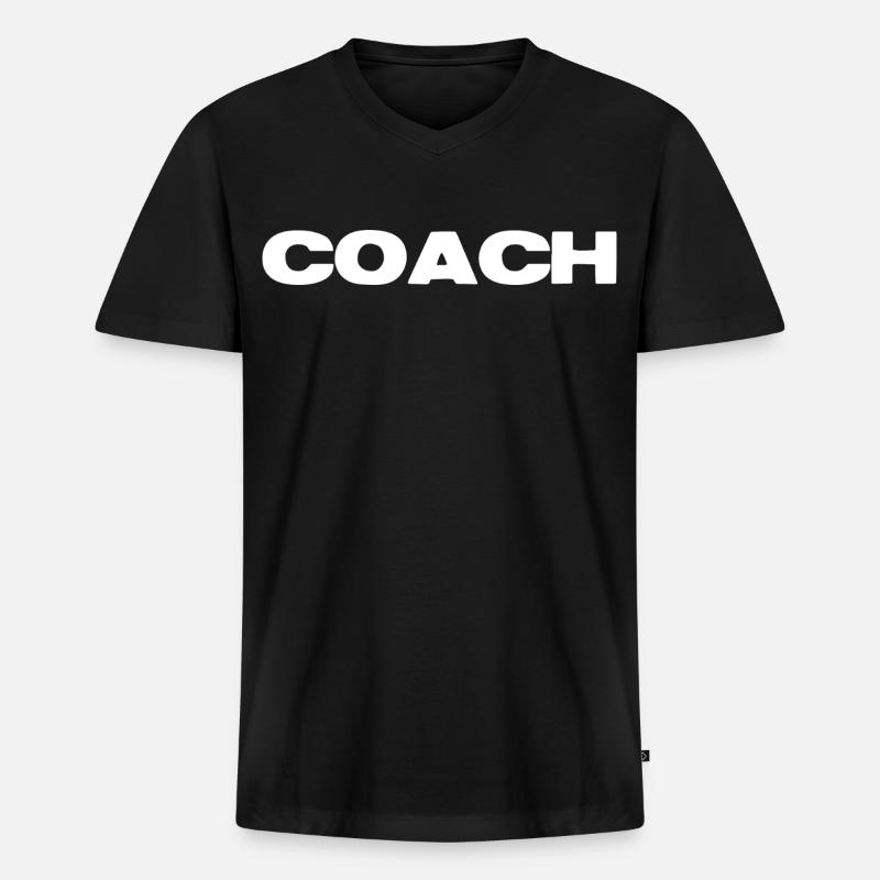 Coach Bold - Männer Premium Bio T-Shirt mit V-Ausschnitt - Schwarz