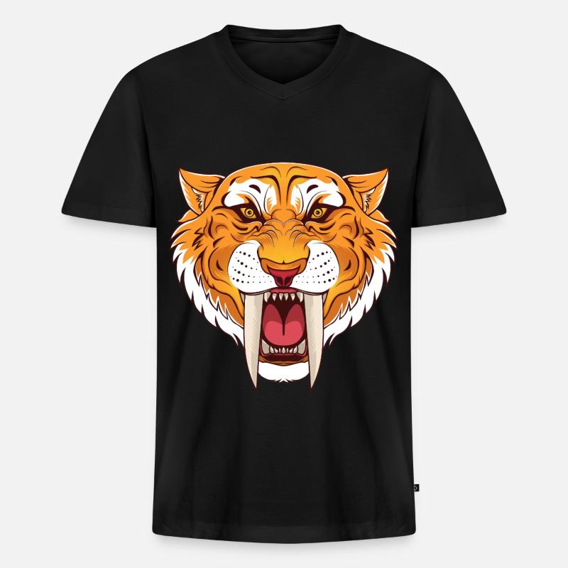 Urzeit Säbelzahntiger - Männer Premium Bio T-Shirt mit V-Ausschnitt - Schwarz