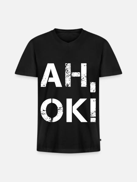 AH OK - Männer Premium Bio T-Shirt mit V-Ausschnitt - Schwarz
