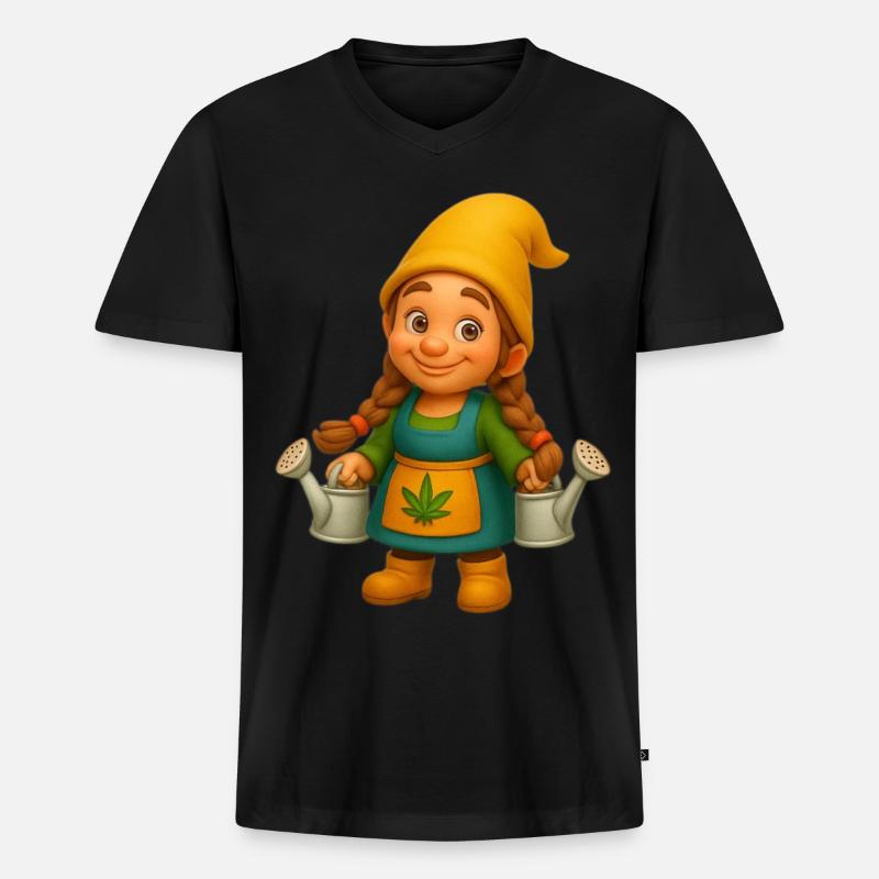 Zwergin mit Gießkannen - Männer Premium Bio T-Shirt mit V-Ausschnitt - Schwarz