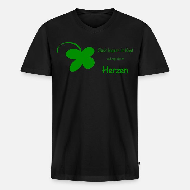 Glück beginnt im Kopf - Männer Premium Bio T-Shirt mit V-Ausschnitt - Schwarz