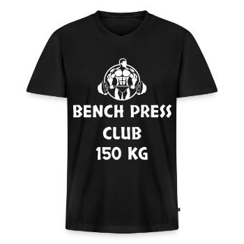 BENCH PRESS CLUB 150 KG - Männer Premium Bio T-Shirt mit V-Ausschnitt - Schwarz - Vorne - Nico (187cm)