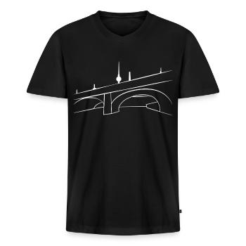 Urban Sketch Spreebrücke w - Men's Premium Organic T-shirt with V-neck - black - Front - Nico (187cm)