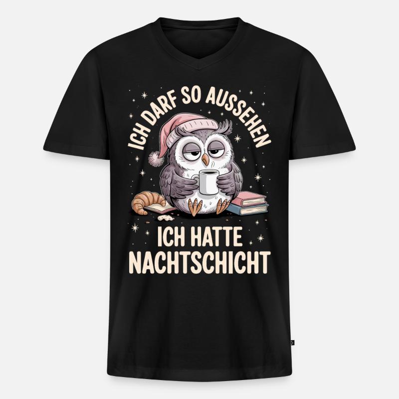 Nachtschicht Nachtdienst Krankenschwester Eule - Männer Premium Bio T-Shirt mit V-Ausschnitt - Schwarz
