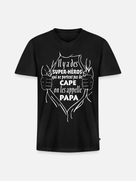 Super-Héros Cape Papa - T-shirt encolure en V Premium bio Homme - noir
