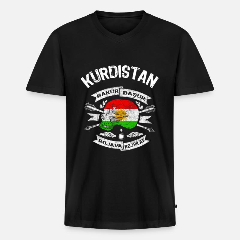 Kurdistan Flag Bakur Bashur Rojava Rojhlt Newroz - Men's Premium Organic T-shirt with V-neck - black