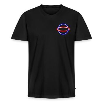 Neon Planet Sphere - Men's Premium Organic T-shirt with V-neck - black - Front - Nico (187cm)