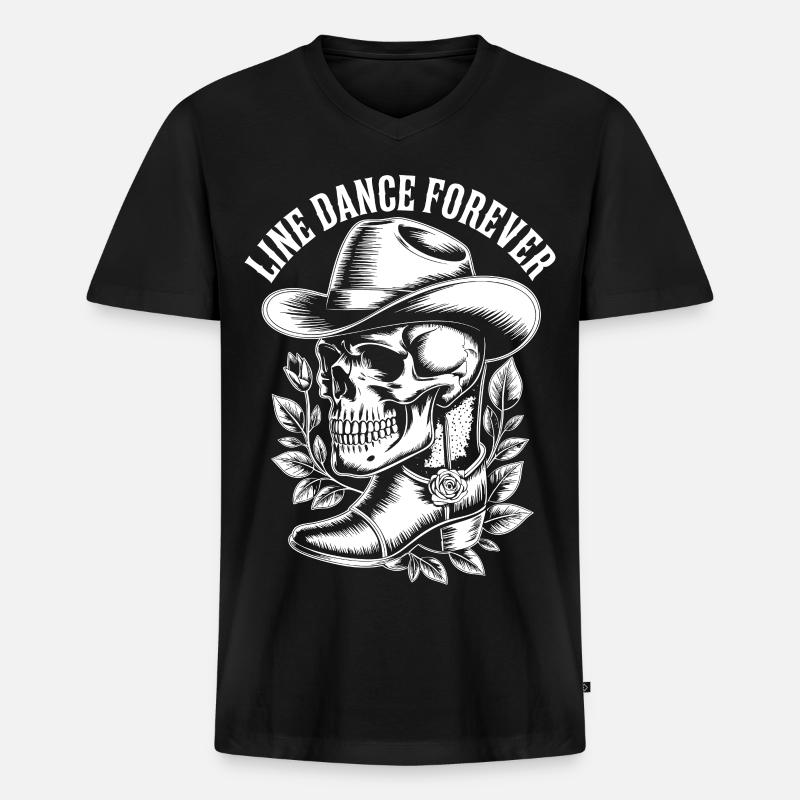 Line Dance Forever Skull - Männer Premium Bio T-Shirt mit V-Ausschnitt - Schwarz