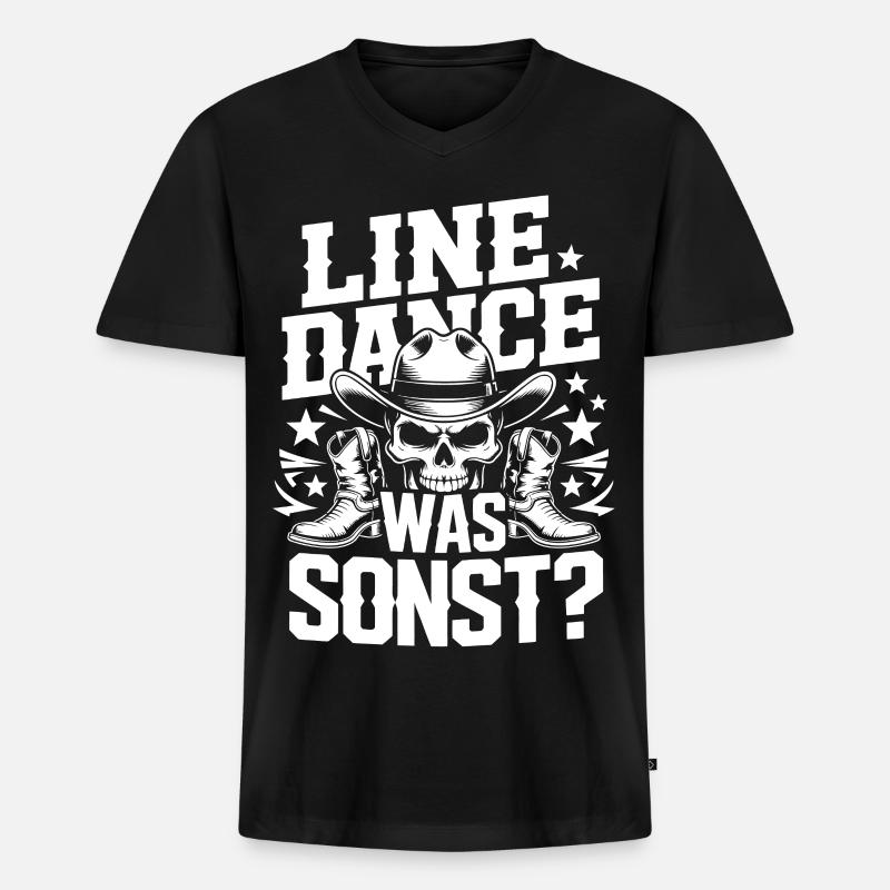 Line Dance Schädel Cowboy - Männer Premium Bio T-Shirt mit V-Ausschnitt - Schwarz
