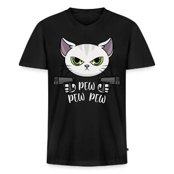 Pew Pew Pew Katze / Böse Katze - Männer Premium Bio T-Shirt mit V-Ausschnitt - Schwarz - Vorne - Nico (187cm)