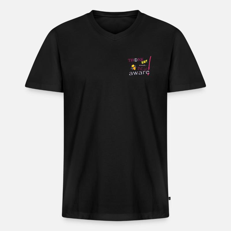 Think Not Be Aware Bee - Männer Premium Bio T-Shirt mit V-Ausschnitt - Schwarz