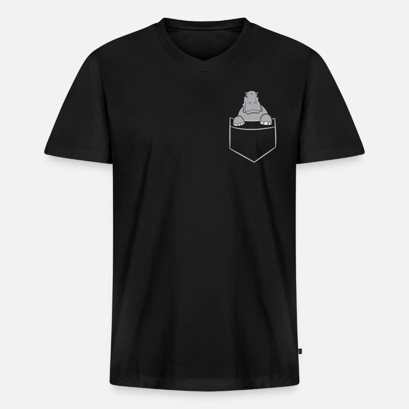 Nilpferd - In Brusttasche / Hemdtasche - Männer Premium Bio T-Shirt mit V-Ausschnitt - Schwarz