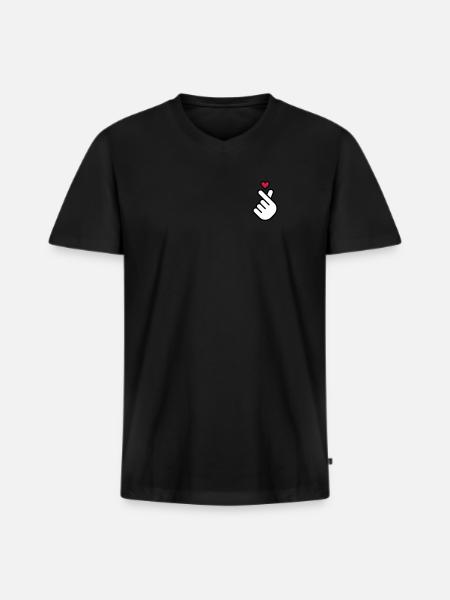 Miniheart Fingerherz - white - red heart - Männer Premium Bio T-Shirt mit V-Ausschnitt - Schwarz