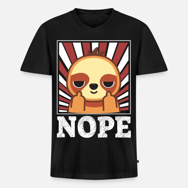 Nope - Faultier mit Mittelfinger - Männer Premium Bio T-Shirt mit V-Ausschnitt - Schwarz