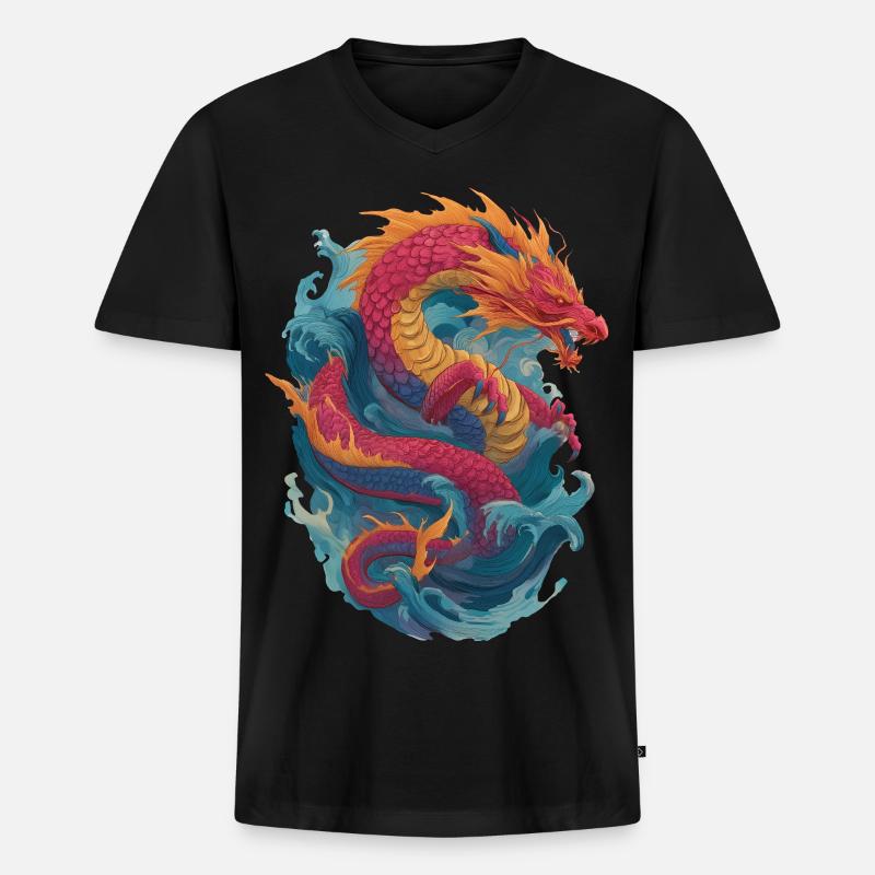 Drache - Männer Premium Bio T-Shirt mit V-Ausschnitt - Schwarz