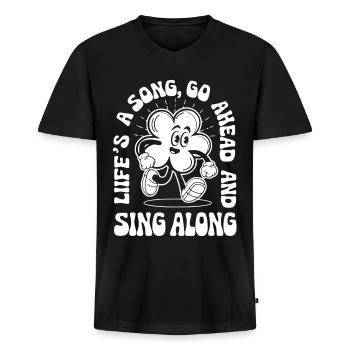 Life is a Song, allez-y et chantez avec nous. - T-shirt encolure en V Premium bio Homme - noir - Devant - Nico (187cm)