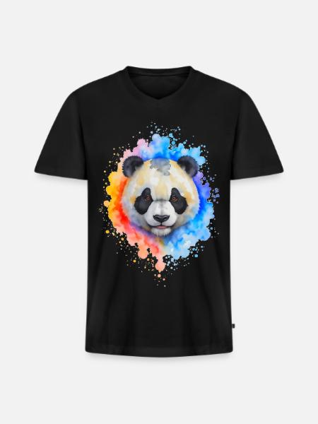Wasserfarben Panda Splash - Männer Premium Bio T-Shirt mit V-Ausschnitt - Schwarz