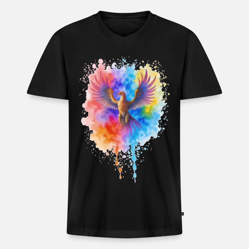 Rauschender Aquarell Phoenix - Männer Premium Bio T-Shirt mit V-Ausschnitt - Schwarz