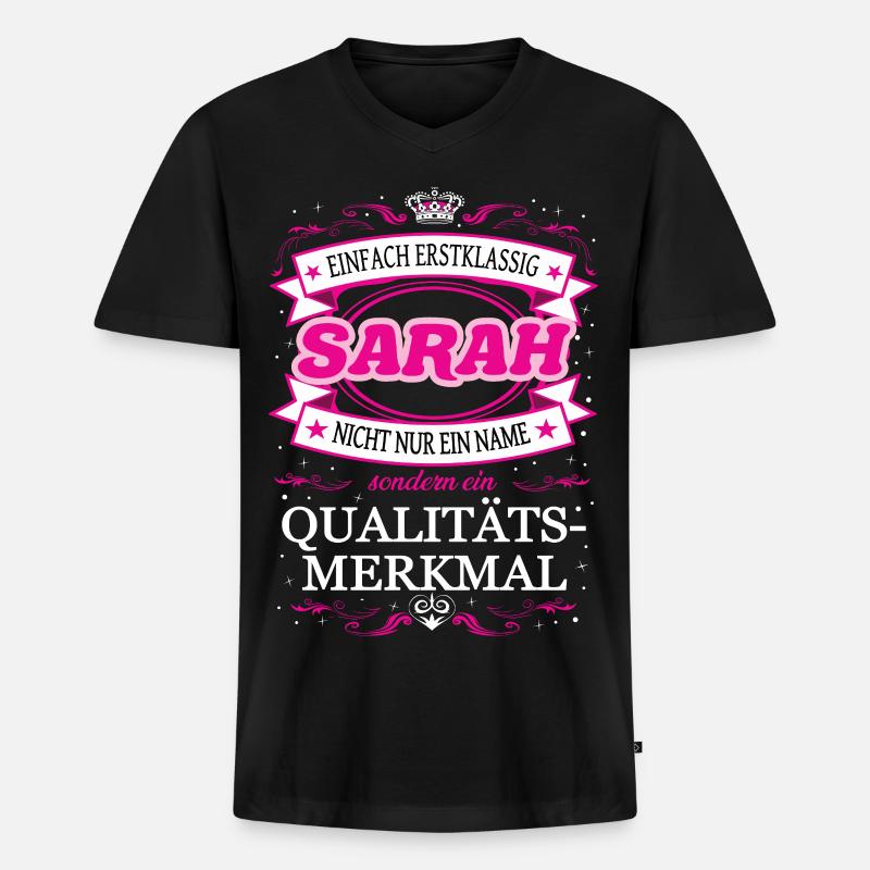 Qualitätsmerkmal Sarah einfach Erstklassig - Männer Premium Bio T-Shirt mit V-Ausschnitt - Schwarz