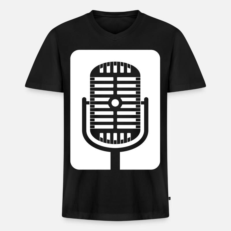 Retro-Mikrofon-Emblem - Männer Premium Bio T-Shirt mit V-Ausschnitt - Schwarz