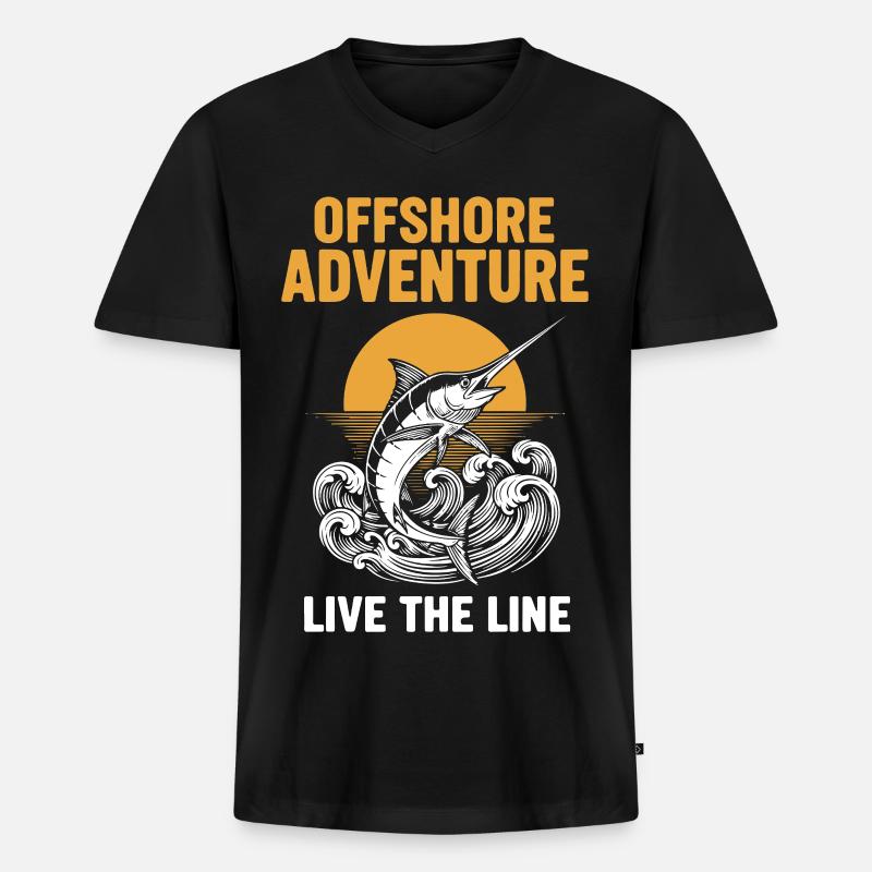 Fischerei-Seeschwertfisch-Abenteuer vor der Küste - Männer Premium Bio T-Shirt mit V-Ausschnitt - Schwarz