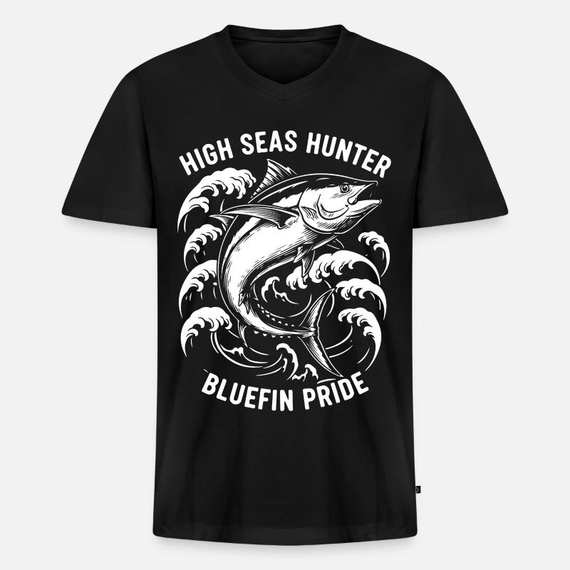 Seefischer Thunfisch-Blauflossenjäger - Männer Premium Bio T-Shirt mit V-Ausschnitt - Schwarz