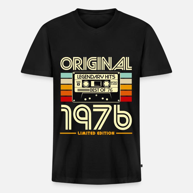 Originale Retro-Kassette von 1976 - Männer Premium Bio T-Shirt mit V-Ausschnitt - Schwarz