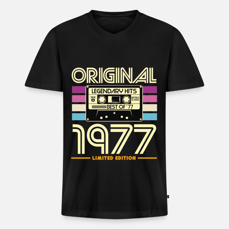 Originale Retro-Kassette von 1977 - Männer Premium Bio T-Shirt mit V-Ausschnitt - Schwarz