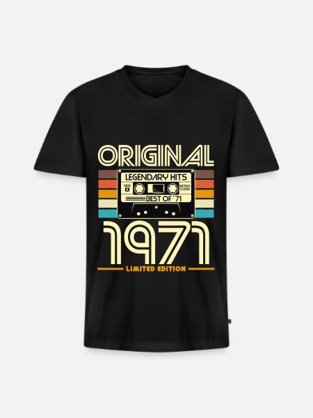 Originale limitierte Retro-Kassette von 1971 - Männer Premium Bio T-Shirt mit V-Ausschnitt - Schwarz