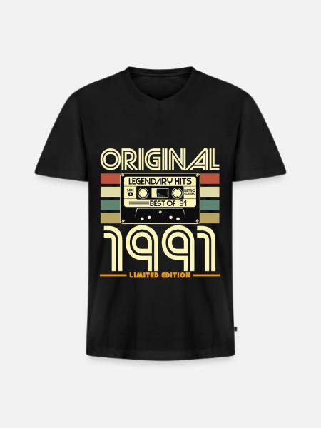 Original 1991 Limited Edition Retro - Men's Premium Organic T-shirt with V-neck - black