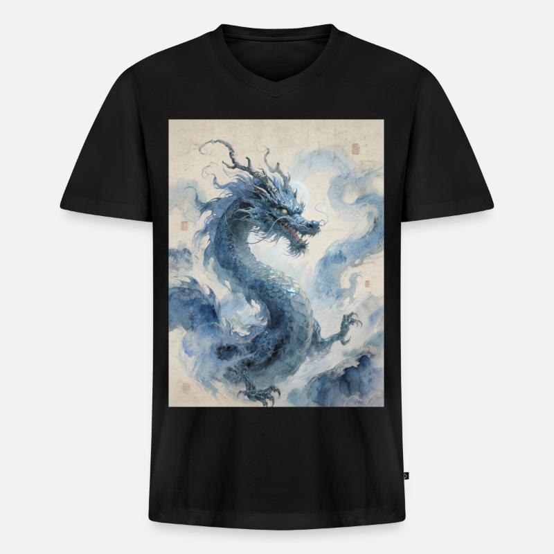 Die himmlische Apotheose: Blauer Drache – Unendlichkeit - Männer Premium Bio T-Shirt mit V-Ausschnitt - Schwarz