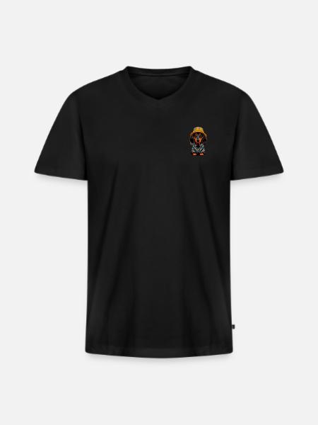Dackel mit Fischerhut - Männer Premium Bio T-Shirt mit V-Ausschnitt - Schwarz