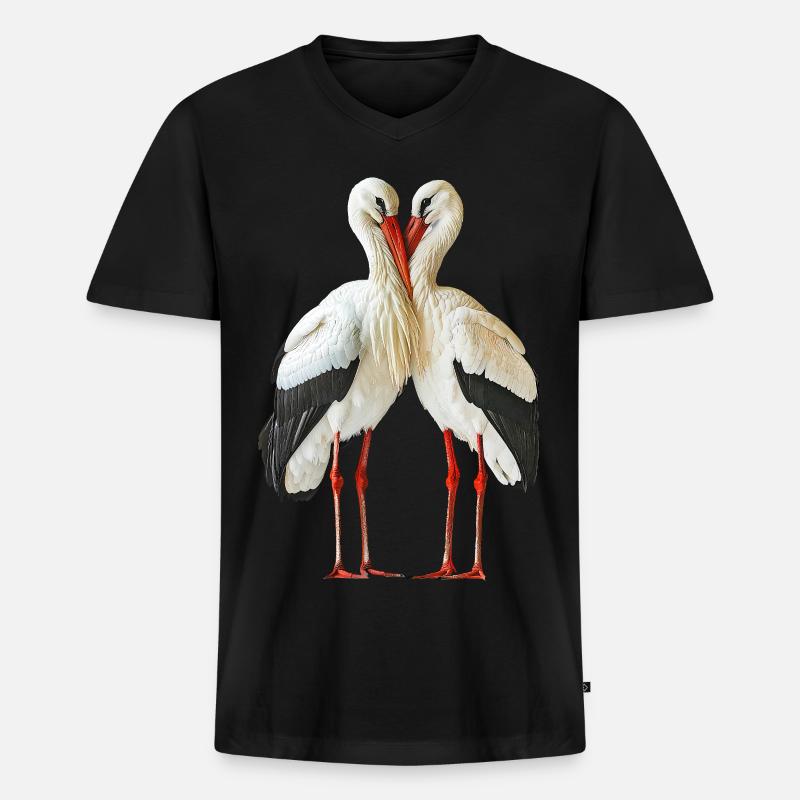 Weissstoerche-Storch - Männer Premium Bio T-Shirt mit V-Ausschnitt - Schwarz