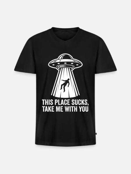 UFO-Entführungstext-Tee - Männer Premium Bio T-Shirt mit V-Ausschnitt - Schwarz