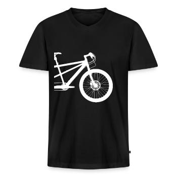 Tandem vorne - Männer Premium Bio T-Shirt mit V-Ausschnitt - Schwarz - Vorne - Nico (187cm)