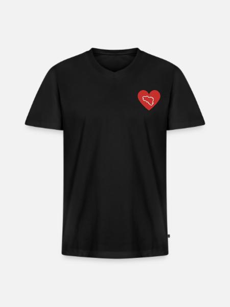 Petit coeur rouge carte blanche Bretagne - BZH - T-shirt encolure en V Premium bio Homme - noir