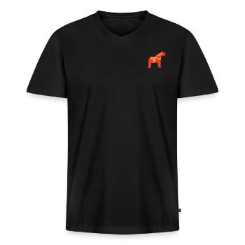 Dala by Pinni Art® red - Men's Premium Organic T-shirt with V-neck - black - Front - Nico (187cm)