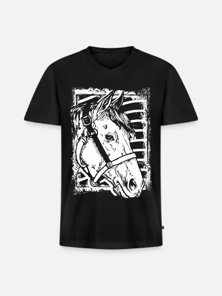 Reiten - Reiter - Pferd - Pferdekopf - Männer Premium Bio T-Shirt mit V-Ausschnitt - Schwarz