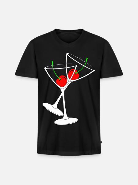 Cocktail glasses with cherries - Men's Premium Organic T-shirt with V-neck - black