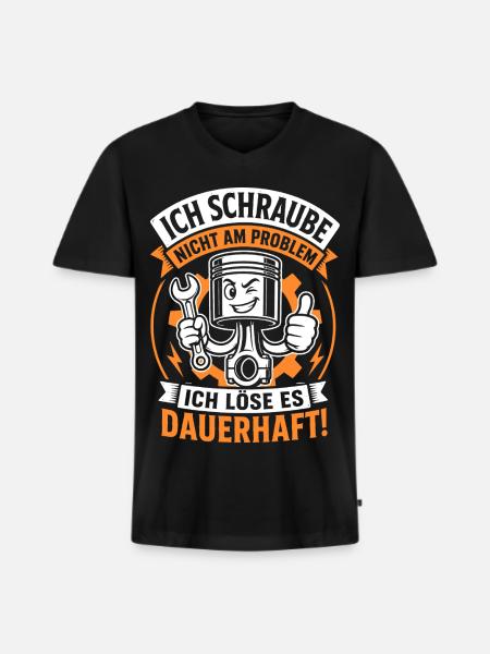 Ich schraube nicht am Problem - Männer Premium Bio T-Shirt mit V-Ausschnitt - Schwarz