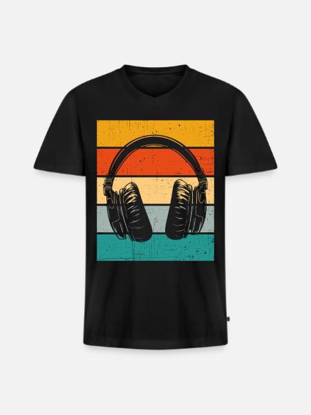 Headphones Retro - Men's Premium Organic T-shirt with V-neck - black