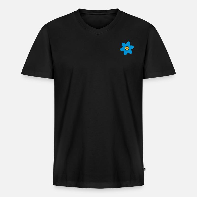 Blume mit Friedenszeichen - Männer Premium Bio T-Shirt mit V-Ausschnitt - Schwarz
