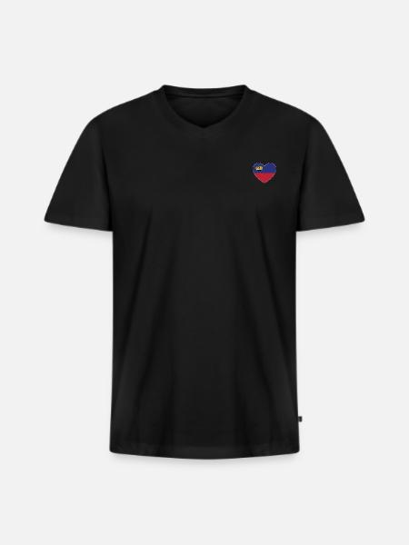 Liechtenstein Flag Heart - Men's Premium Organic T-shirt with V-neck - black