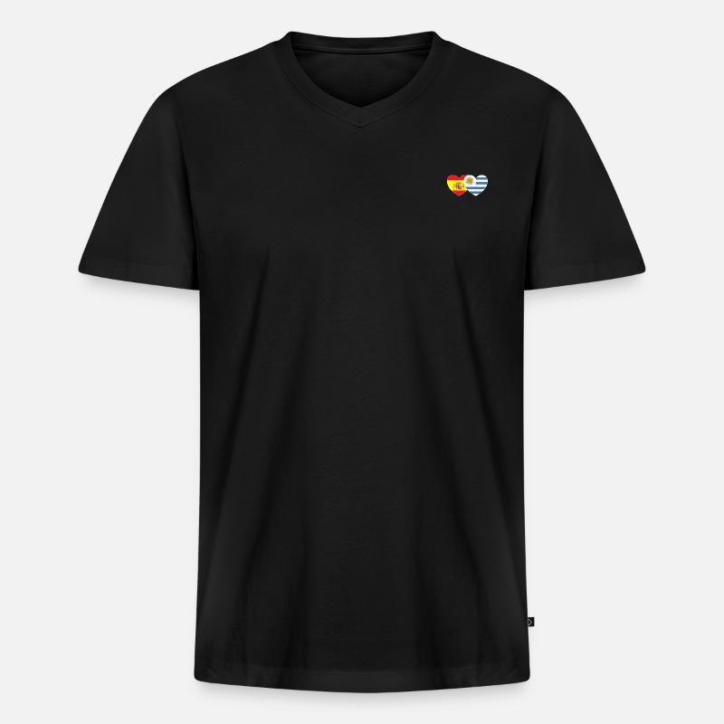 Spanien Uruguay Flagge Herz - Männer Premium Bio T-Shirt mit V-Ausschnitt - Schwarz