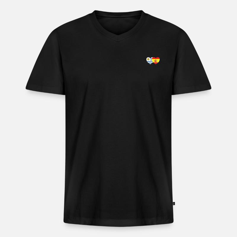 Uruguay Spanien Flagge Herz - Männer Premium Bio T-Shirt mit V-Ausschnitt - Schwarz
