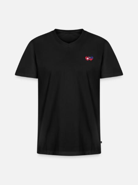 Switzerland Liechtenstein Flag Heart - Men's Premium Organic T-shirt with V-neck - black