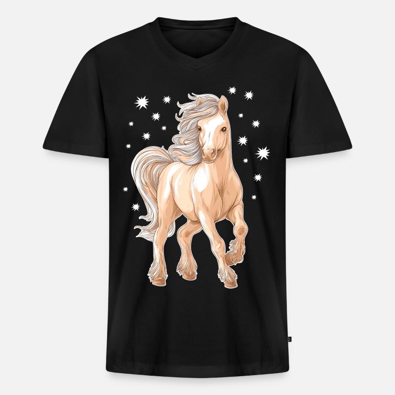 Pferd Pony - Männer Premium Bio T-Shirt mit V-Ausschnitt - Schwarz